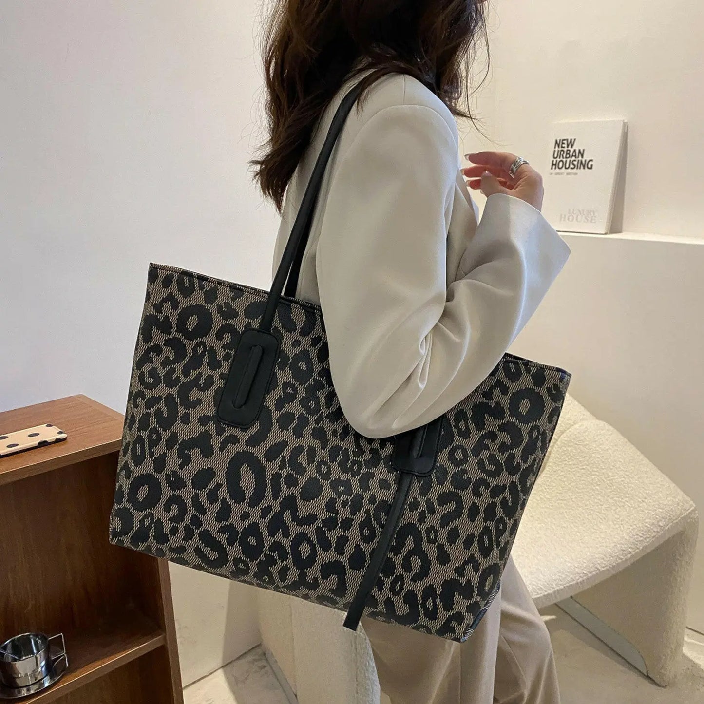 PU Leather Leopard Tote Bag.