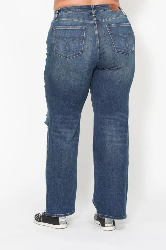 Judy Blue Full Size Hw Ripped Knee Dad Jeans Plus Size - Premium Women / Jeans & Denim from Trendsi - Just $67.99! Shop now at Handbags Specialist Headquarter