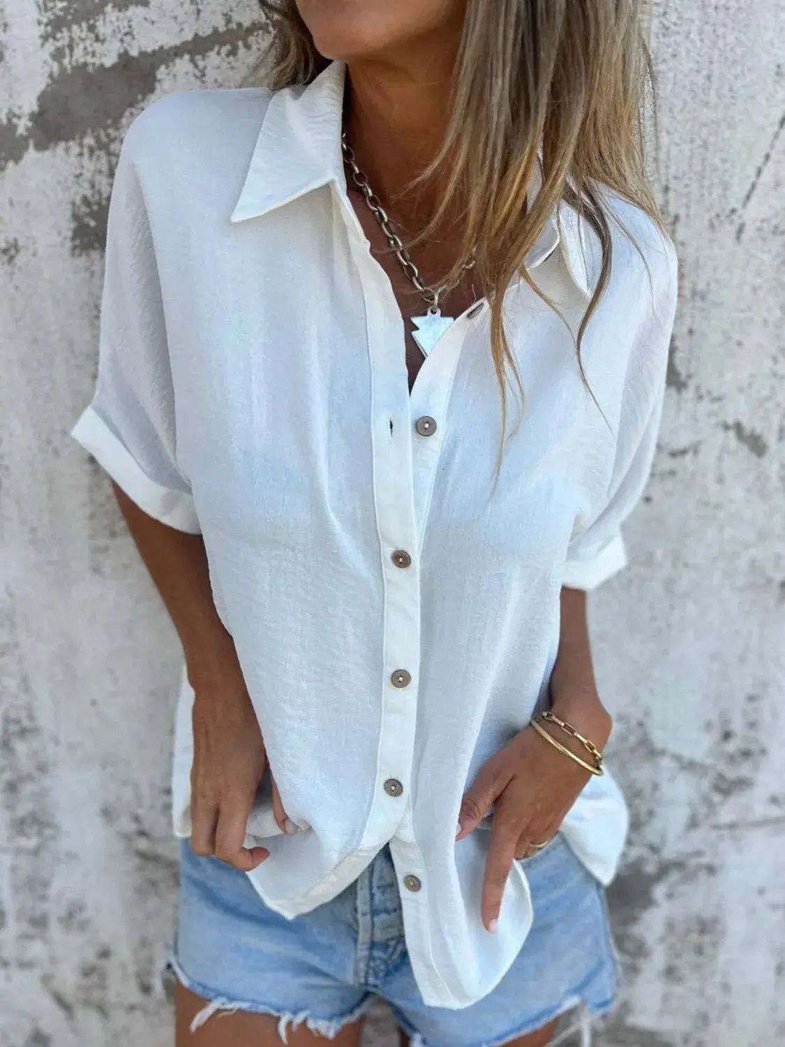 Full Size Collared Neck Half Sleeve Shirt Plus Size.
