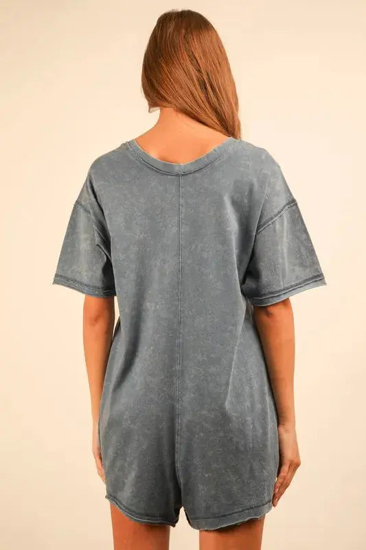 VERY J Plus Size Mineral Washed Casual Knit Romper - Premium Women Plus Size from Trendsi - Just $36.66! Shop now at Handbags Specialist Headquarter