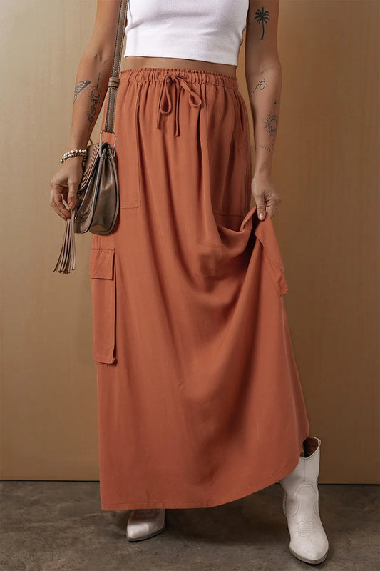 Drawstring Maxi Skirt with Pockets - Premium Skirts from Trendsi - Just $54.99! Shop now at Handbags Specialist Headquarter