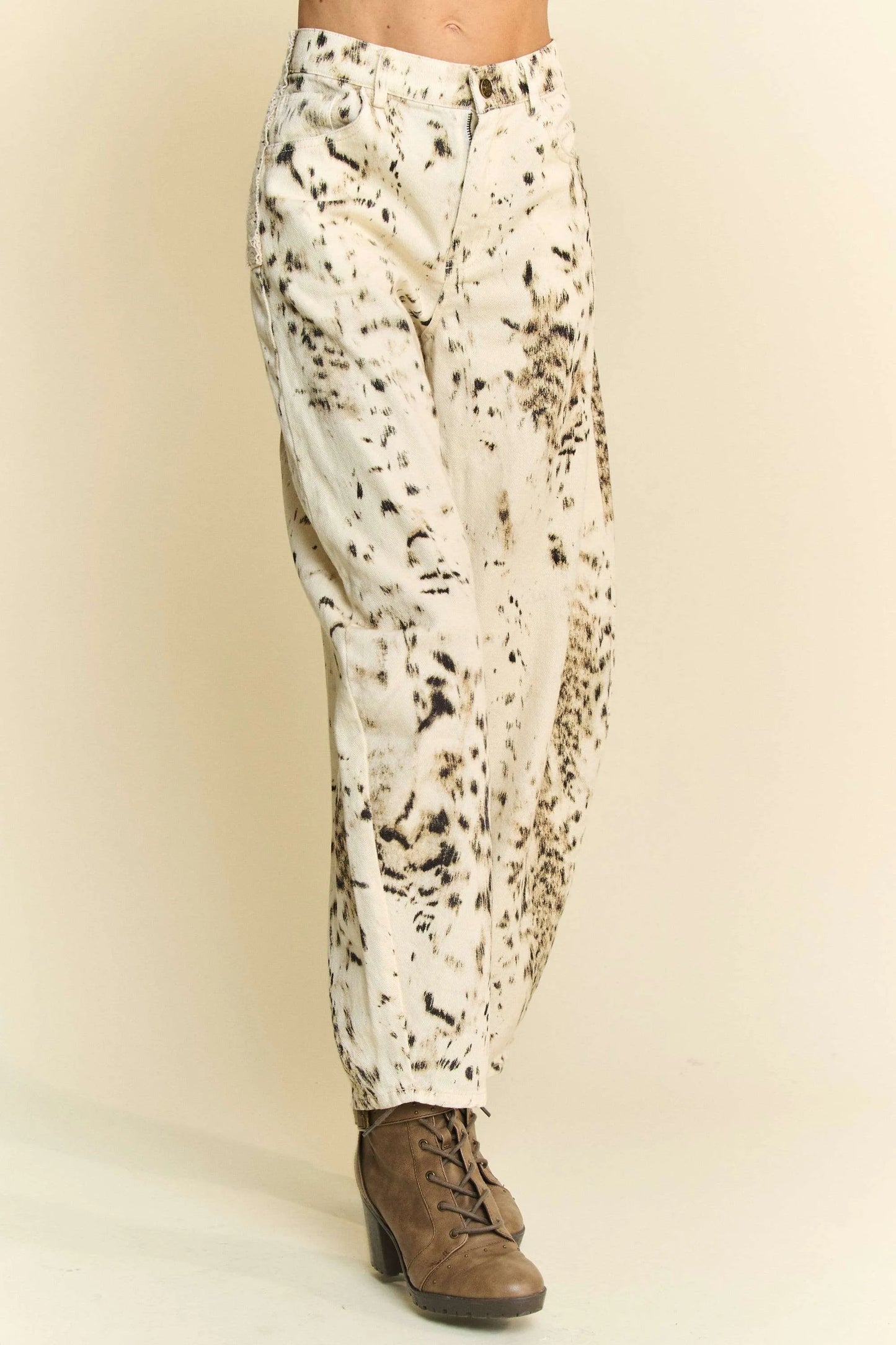 Davi & Dani Abstract Tie Dye Dot Lace Detail Barrel Pants - Premium Women Pants from Trendsi - Just $61.99! Shop now at Handbags Specialist Headquarter