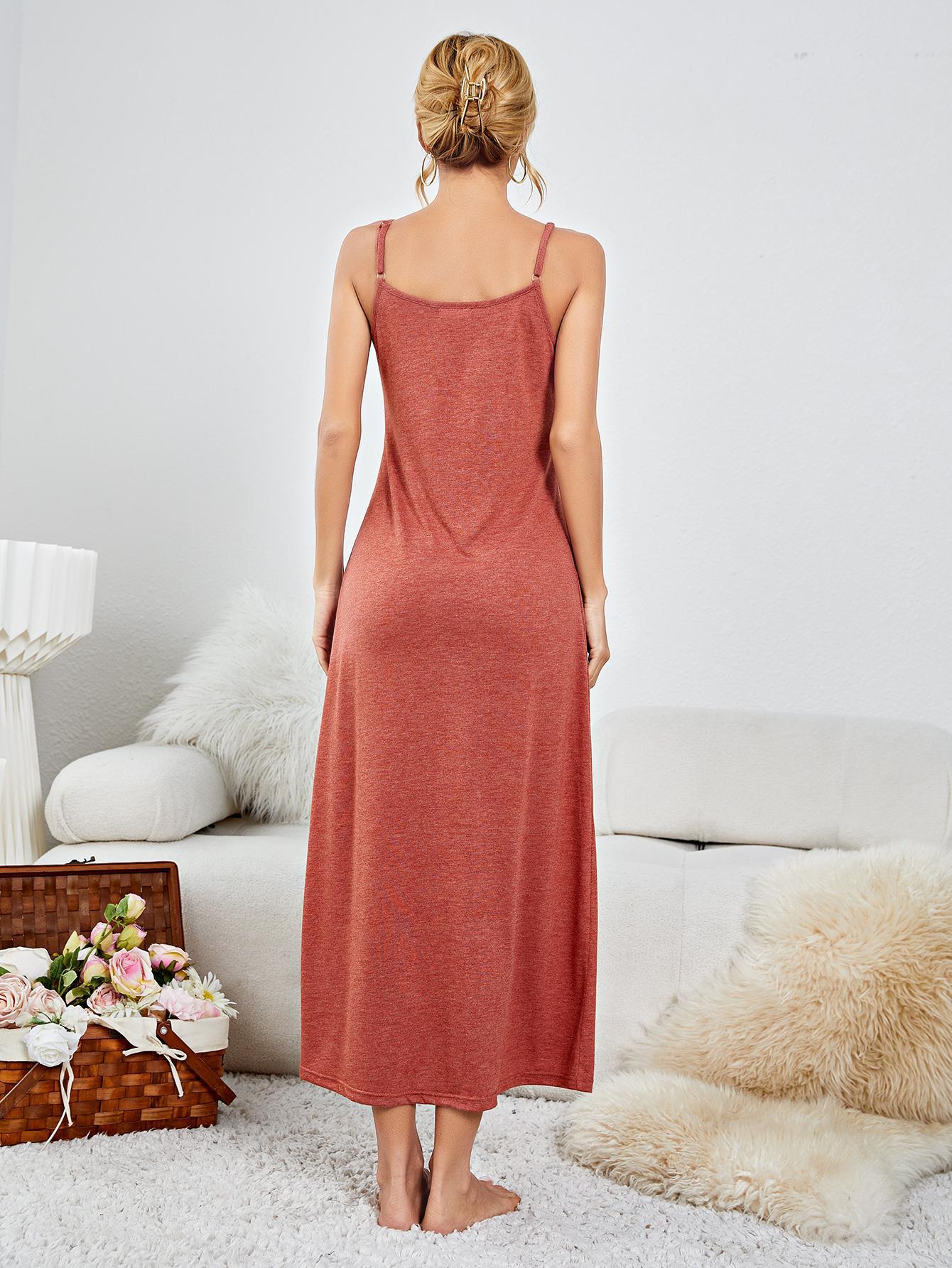 Scoop Neck Spaghetti Strap Night Dress - Premium sleepwear from Trendsi - Just $31.99! Shop now at Handbags Specialist Headquarter