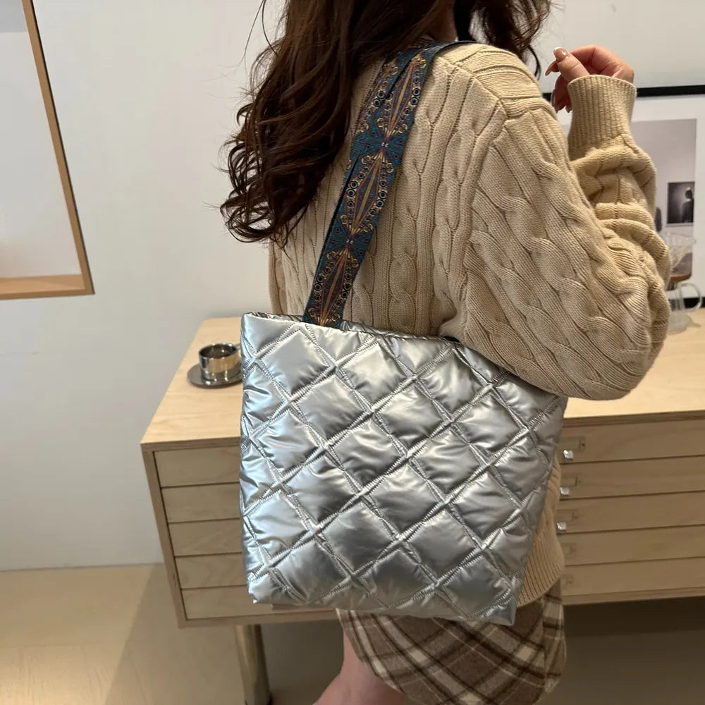 PU Leather Printed Strap Quilted Handbag - Premium Tote Bag from Trendsi - Just $27.99! Shop now at Handbags Specialist Headquarter