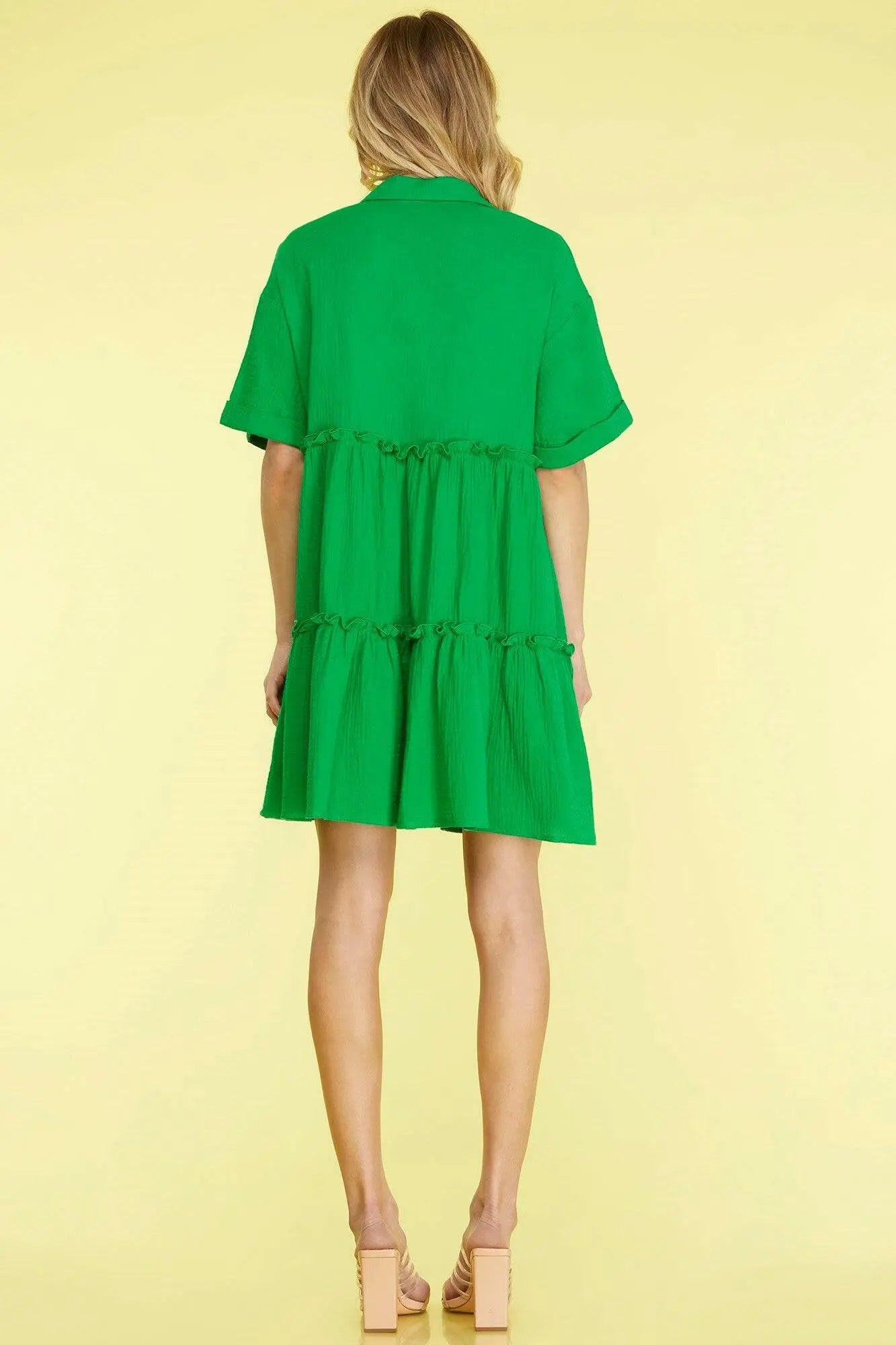 She + Sky Full Size Button Front Frill Tiered Mini Dress Plus Size.