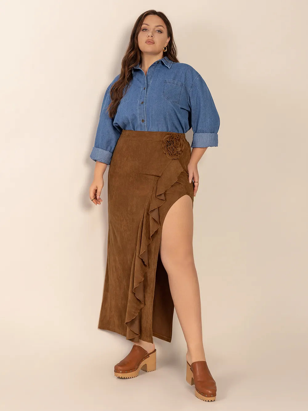 Plus Size Ruffled Slit High Rise Skirt - Premium from Trendsi - Just $38.99! Shop now at Handbags Specialist Headquarter