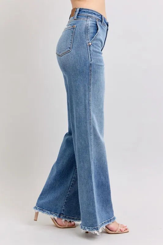 Judy Blue Full Size Raw Hem Wide Leg Jeans Plus Size - Premium Women / Jeans & Denim from Trendsi - Just $67.99! Shop now at Handbags Specialist Headquarter