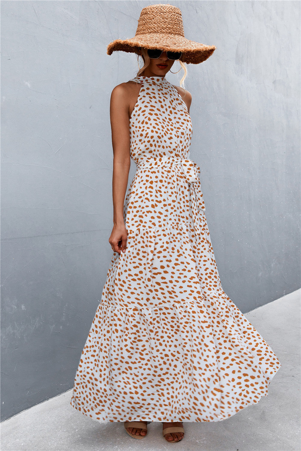 Printed Sleeveless Tie Waist Maxi Dress - Premium Maxi Dress from Trendsi - Just $36.99! Shop now at Handbags Specialist Headquarter