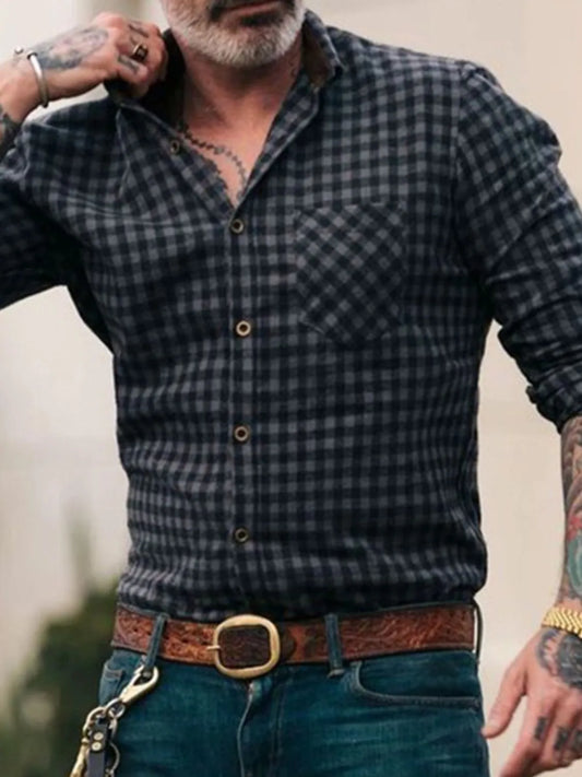 Men's Plus Size Plaid Button Up Long Sleeve Shirt - Premium Men's Shirt's from Trendsi - Just $26.40! Shop now at Handbags Specialist Headquarter