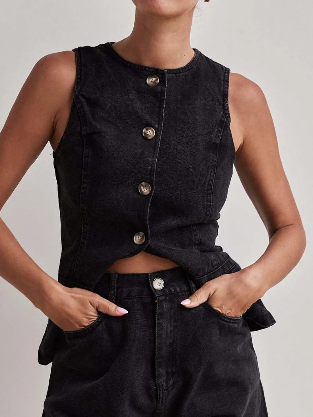 Button Down Denim Vest - Premium Women / Jeans & Denim from Trendsi - Just $34.56! Shop now at Handbags Specialist Headquarter