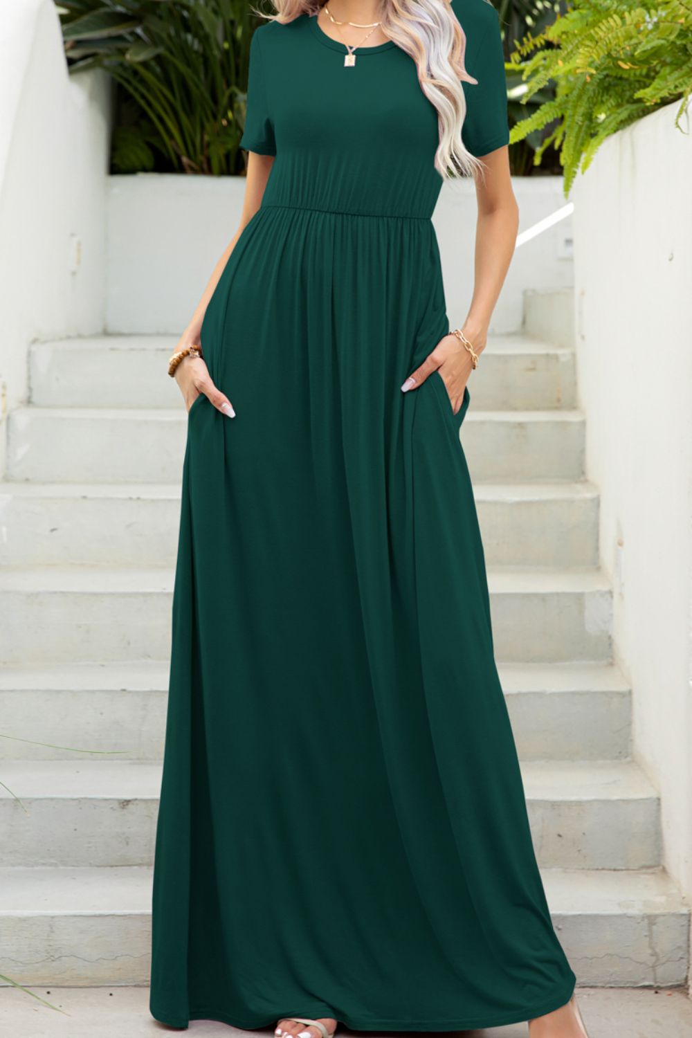 Round Neck Maxi Tee Dress with Pockets - Premium Maxi Dress from Trendsi - Just $45.99! Shop now at Handbags Specialist Headquarter
