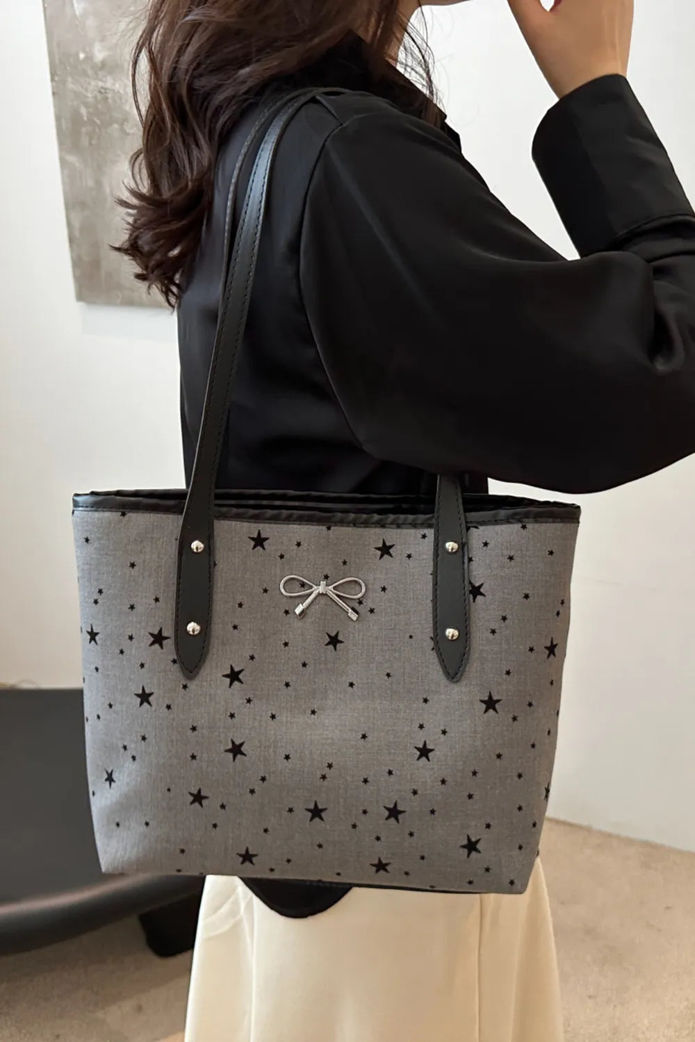 Bow Trim Polyester Tote Bag - Premium Tote Bag from Trendsi - Just $39.99! Shop now at Handbags Specialist Headquarter