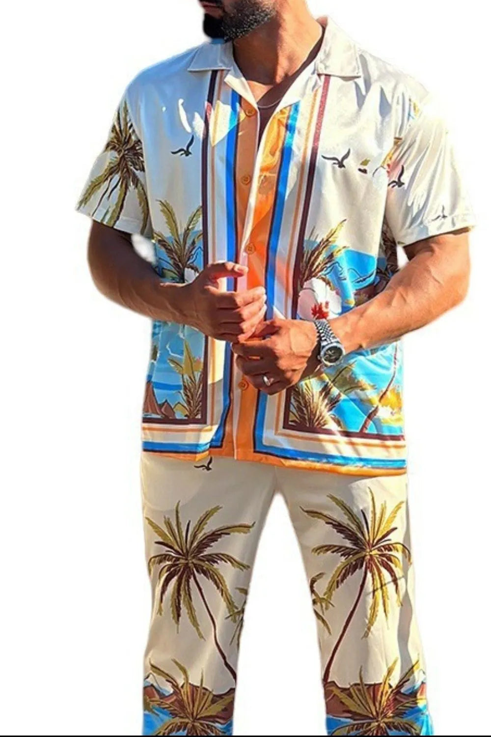 Men's Full Size Printed Short Sleeve Top and Pants Set Plus Size - Premium Men's Shirts from Trendsi - Just $39.38! Shop now at Handbags Specialist Headquarter