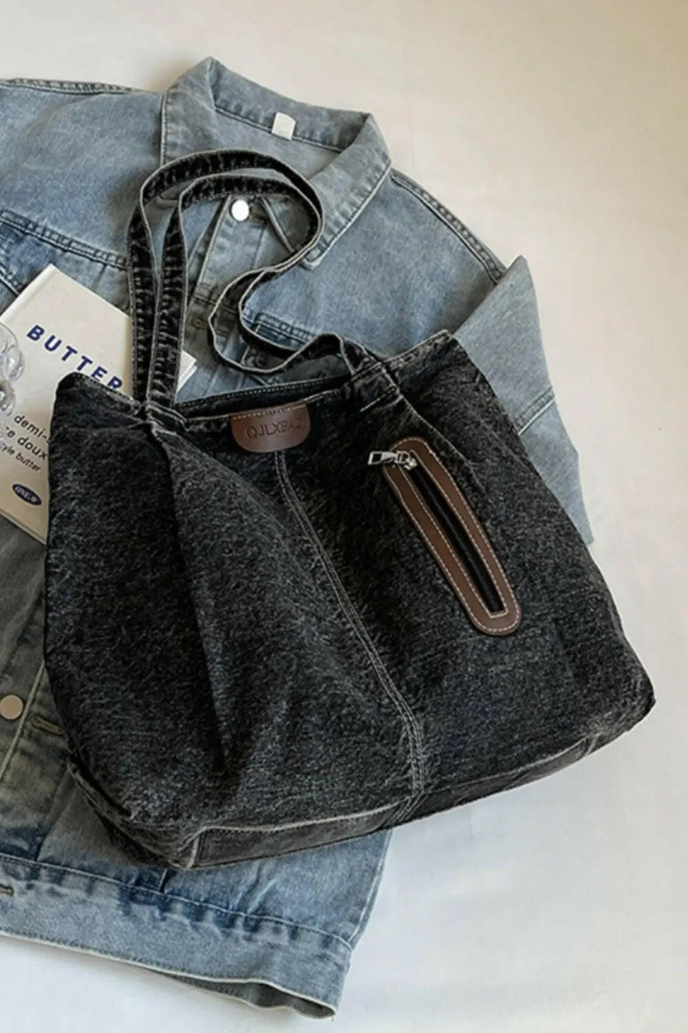 Medium Denim Tote Bag.