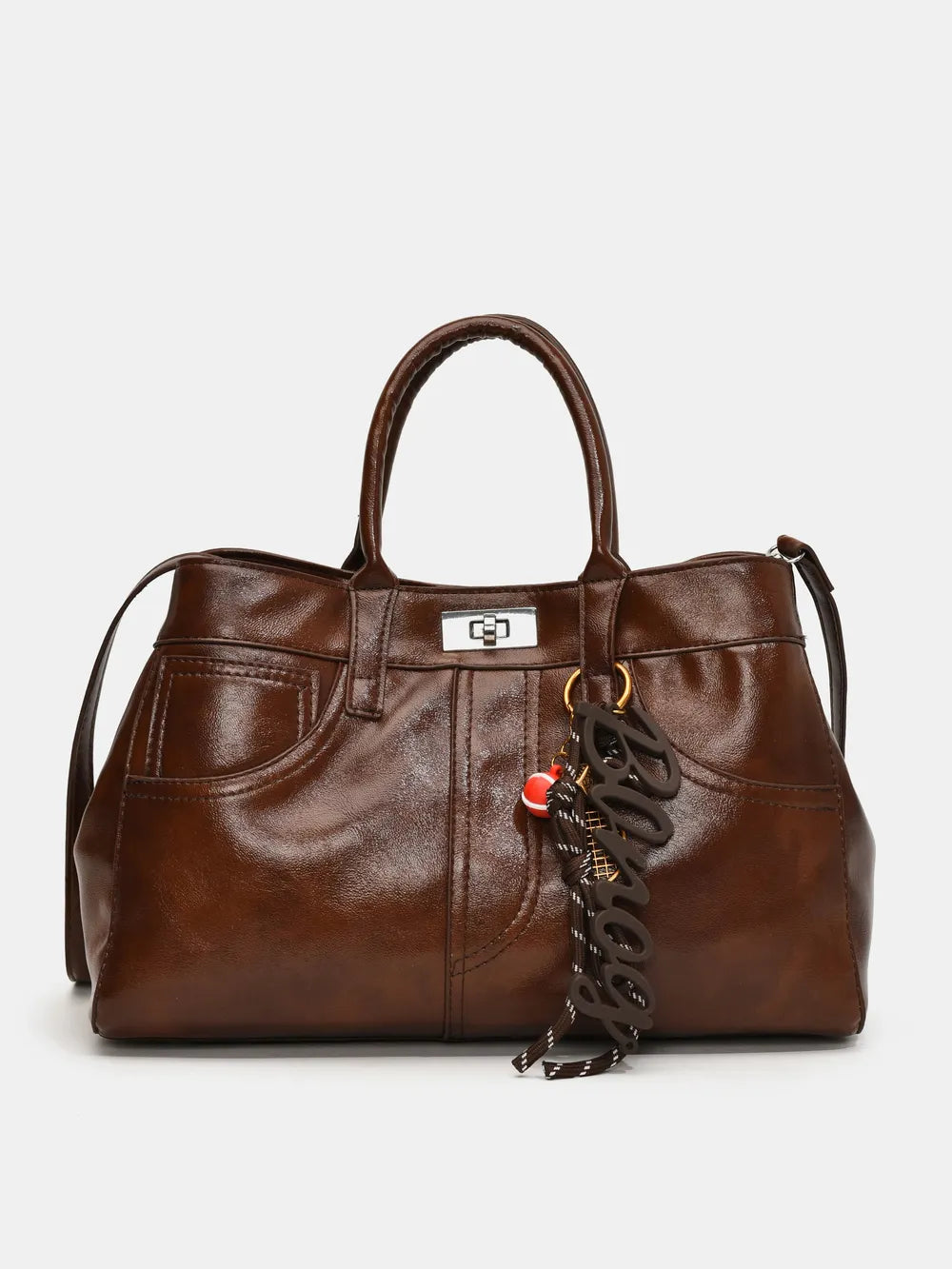 PU Leather Handbag with Pendant - Premium Tote Bag from Trendsi - Just $40.99! Shop now at Handbags Specialist Headquarter