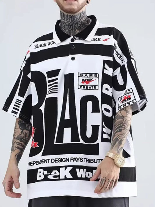 Men's Plus Size Letter Print Half Sleeve Polo Shirt - Premium Men's Polo shirt from Trendsi - Just $23.99! Shop now at Handbags Specialist Headquarter