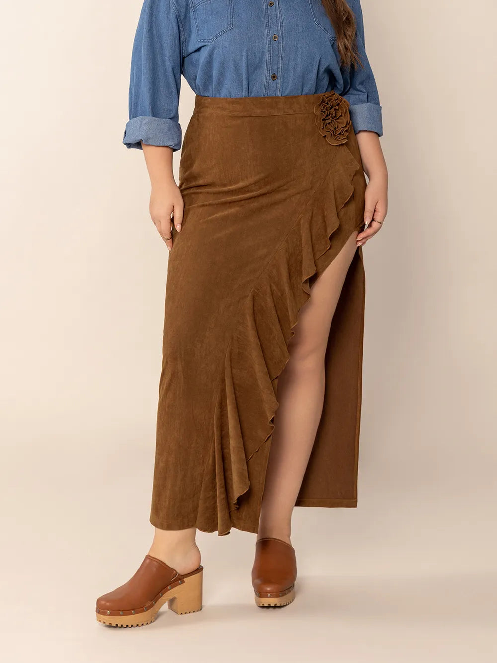 Plus Size Ruffled Slit High Rise Skirt - Premium from Trendsi - Just $38.99! Shop now at Handbags Specialist Headquarter
