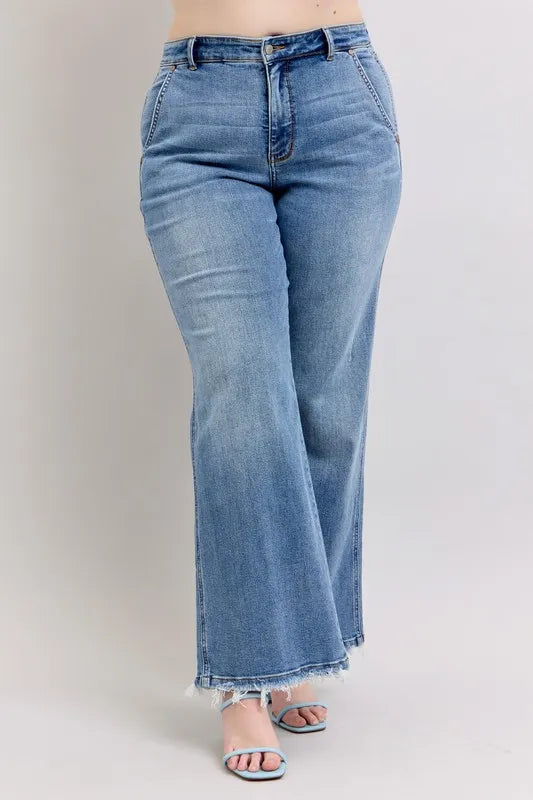 Judy Blue Full Size Raw Hem Wide Leg Jeans Plus Size - Premium Women / Jeans & Denim from Trendsi - Just $67.99! Shop now at Handbags Specialist Headquarter