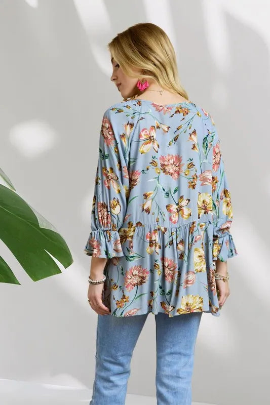 ADORA Floral Peasant Tunic Top - Premium Women / Jeans & Denim from Trendsi - Just $41.74! Shop now at Handbags Specialist Headquarter