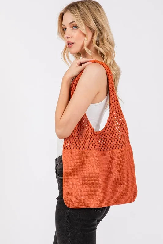 Fame Half Pointelle Knit Tote Bag - Premium Tote Bag from Trendsi - Just $27.99! Shop now at Handbags Specialist Headquarter