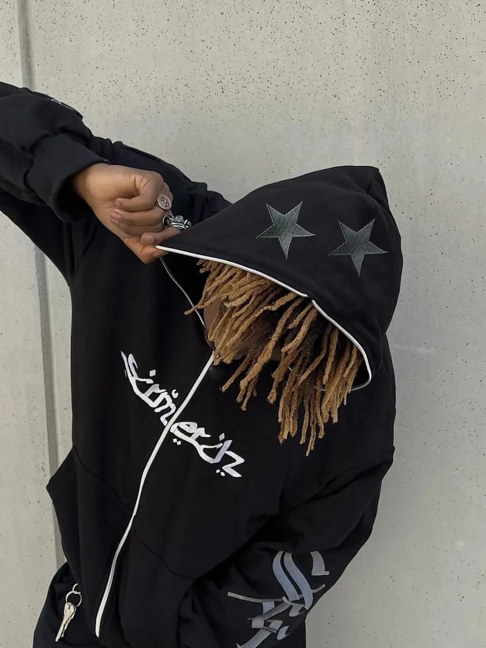 Men's Star Embroidery Zip Up Hoodie - Premium Men's Sweatshirts from Trendsi - Just $43.58! Shop now at Handbags Specialist Headquarter