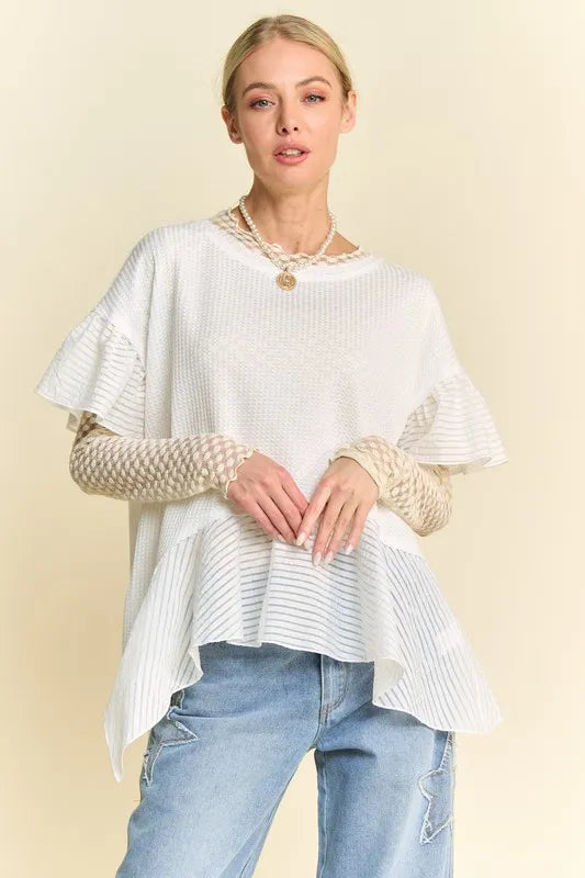 Davi & Dani Waffle Knit Bodice Ruffle Bottom Detail Top - Premium from Trendsi - Just $40.99! Shop now at Handbags Specialist Headquarter