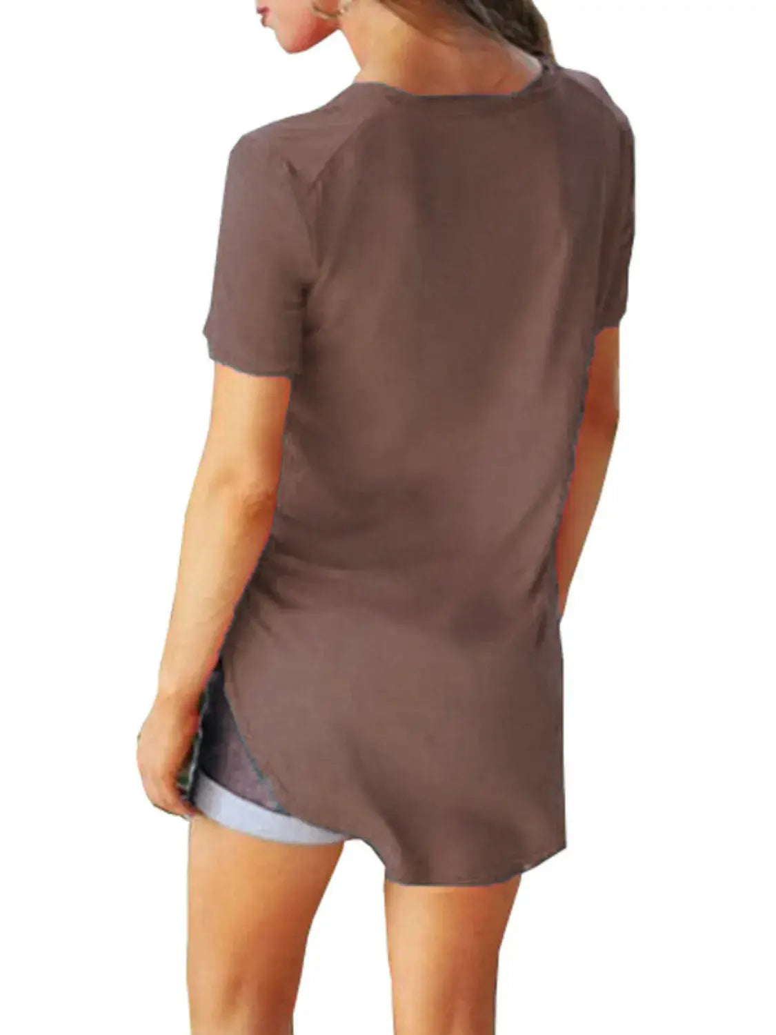 Full Size Solid V-Neck Short Sleeve T-Shirt Plus Size - Premium Women Plus Size from Trendsi - Just $16.36! Shop now at Handbags Specialist Headquarter
