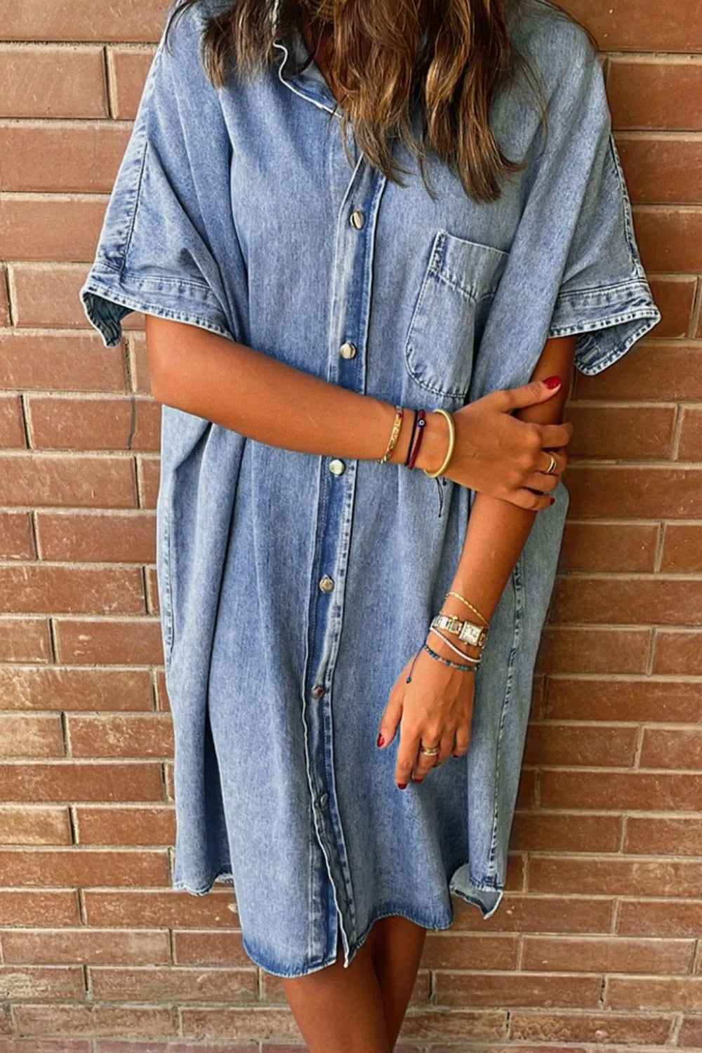 Oversized Button Down Denim Shirt Dress - Premium Women / Jeans & Denim from Trendsi - Just $65.94! Shop now at Handbags Specialist Headquarter
