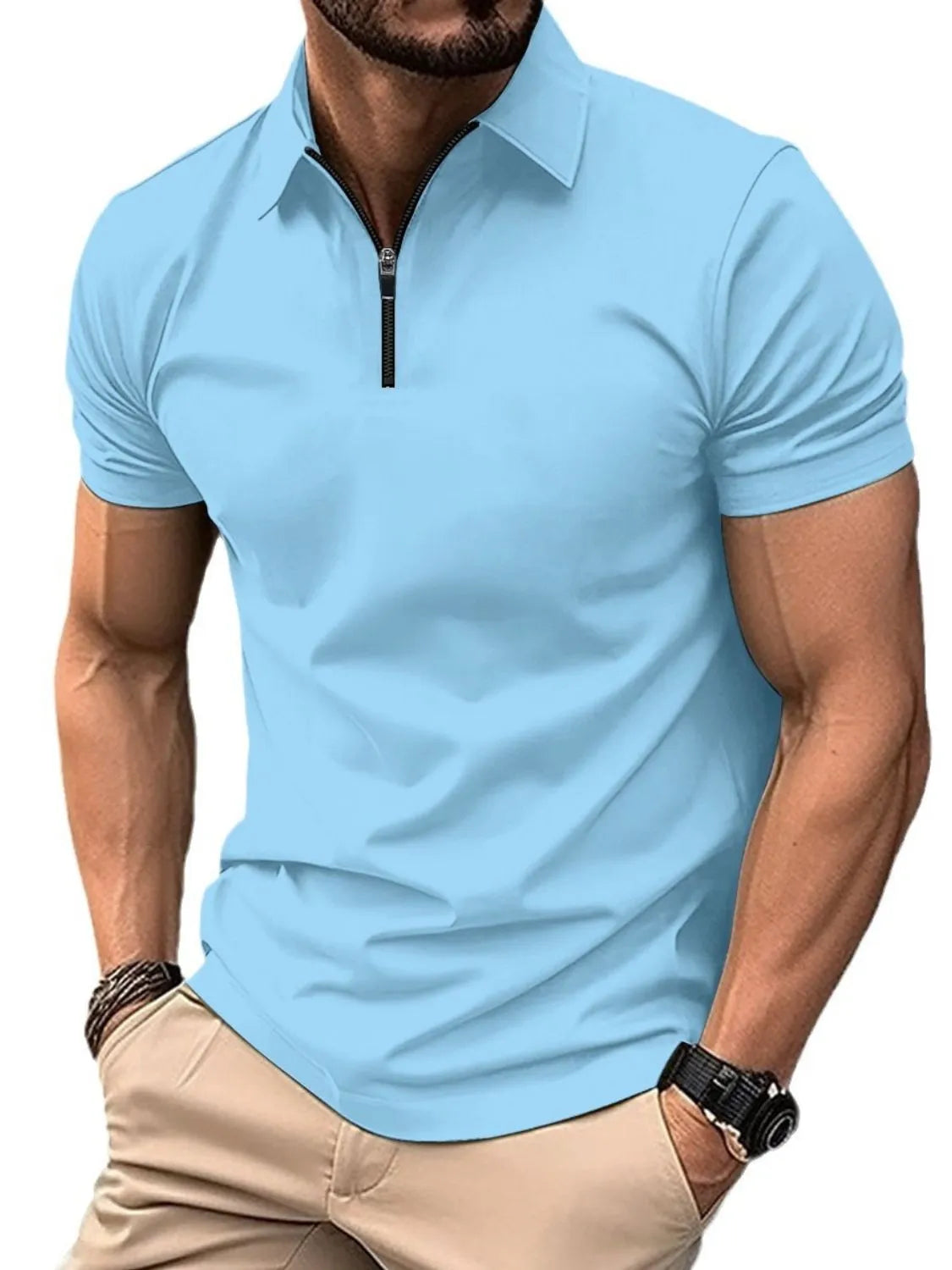 Men's Full Size Collared Neck Short Sleeve Polo Plus Size - Premium Men's Shirts from Trendsi - Just $32.22! Shop now at Handbags Specialist Headquarter
