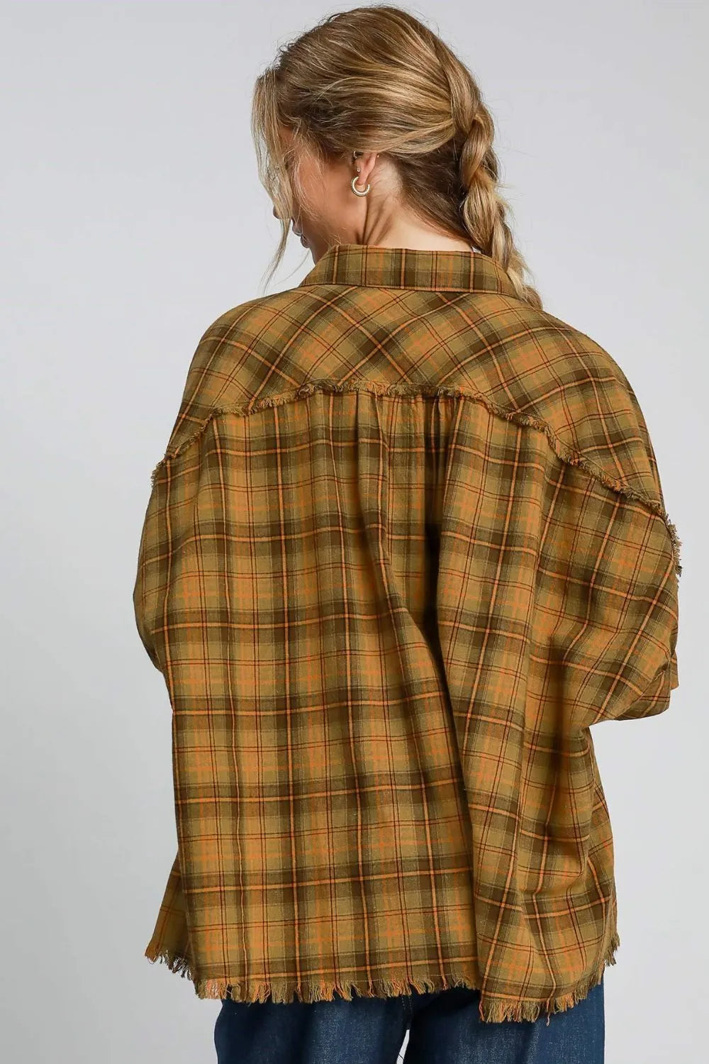 Umgee Full Size Raw Hem Plaid Collared Neck Half Sleeve Shirt Plus Size - Premium Dresses from Trendsi - Just $46.99! Shop now at Handbags Specialist Headquarter