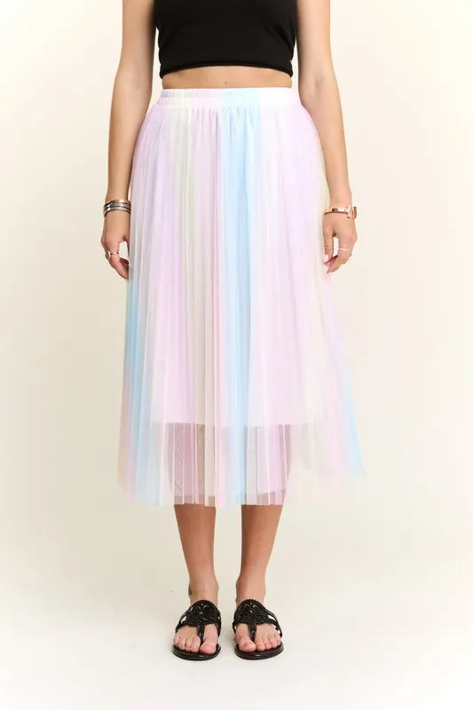 ADORA  Unicorn Pleated Mesh Flare Midi Skirt - Premium Skirts from Trendsi - Just $34.99! Shop now at Handbags Specialist Headquarter