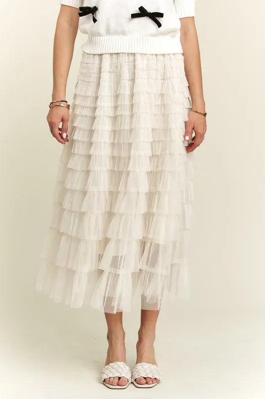 ADORA Elastic Waist Layered Mesh Midi Skirt - Premium from Trendsi - Just $39.99! Shop now at Handbags Specialist Headquarter
