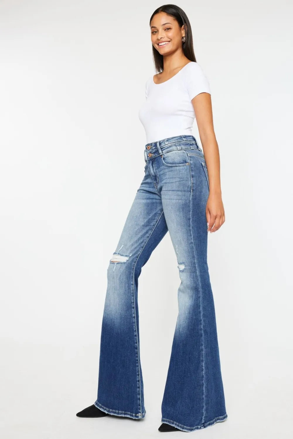 Kancan High Rise Wide Waistband Flare Jeans - Premium Sleepwear from Trendsi - Just $65.99! Shop now at Handbags Specialist Headquarter
