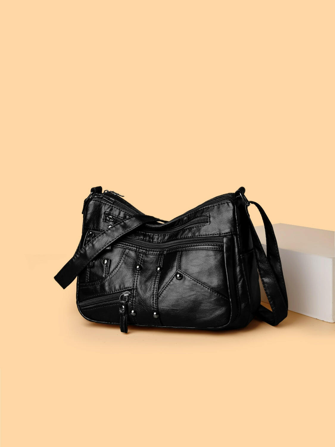 PU Leather Adjustable Strap Shoulder Bag.