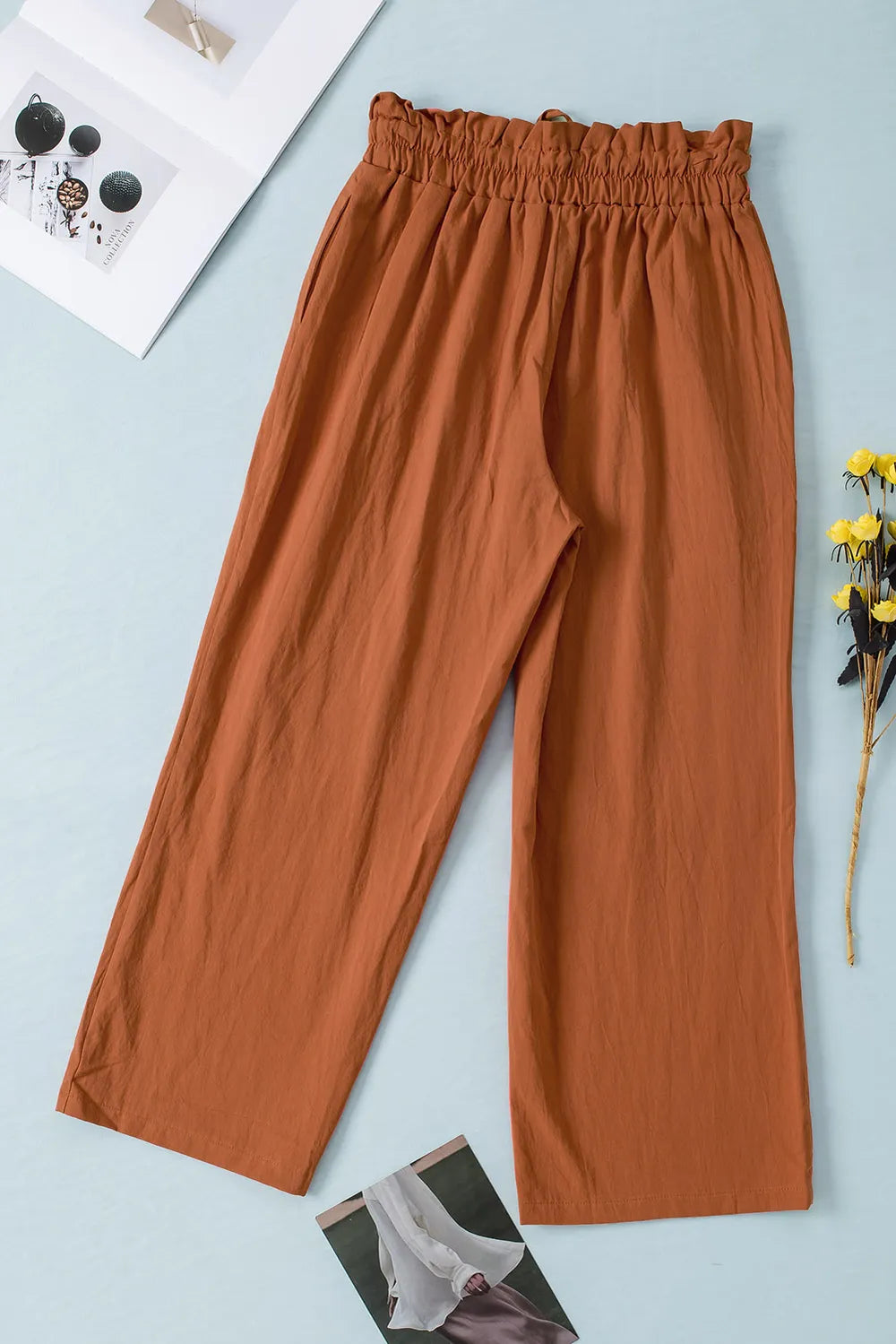 Drawstring Paperbag Waist Wide Leg Pants - Premium Women Pants from Trendsi - Just $31.99! Shop now at Handbags Specialist Headquarter