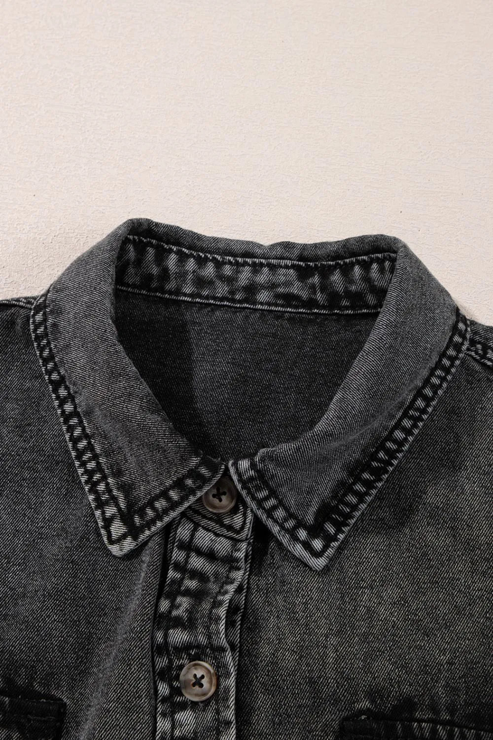 Short Sleeve Flap Pocket Button Up Raw Hem Denim Shirt - Premium Women / Jeans & Denim from Trendsi - Just $47.70! Shop now at Handbags Specialist Headquarter