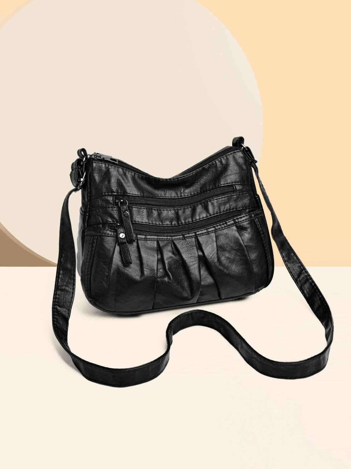 PU Leather Ruched Adjustable Strap Shoulder Bag.