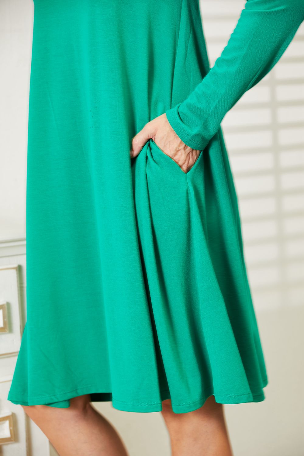 Zenana Full Size Long Sleeve Flare Dress with Pockets - Premium Dresses from Trendsi - Just $19.99! Shop now at Handbags Specialist Headquarter
