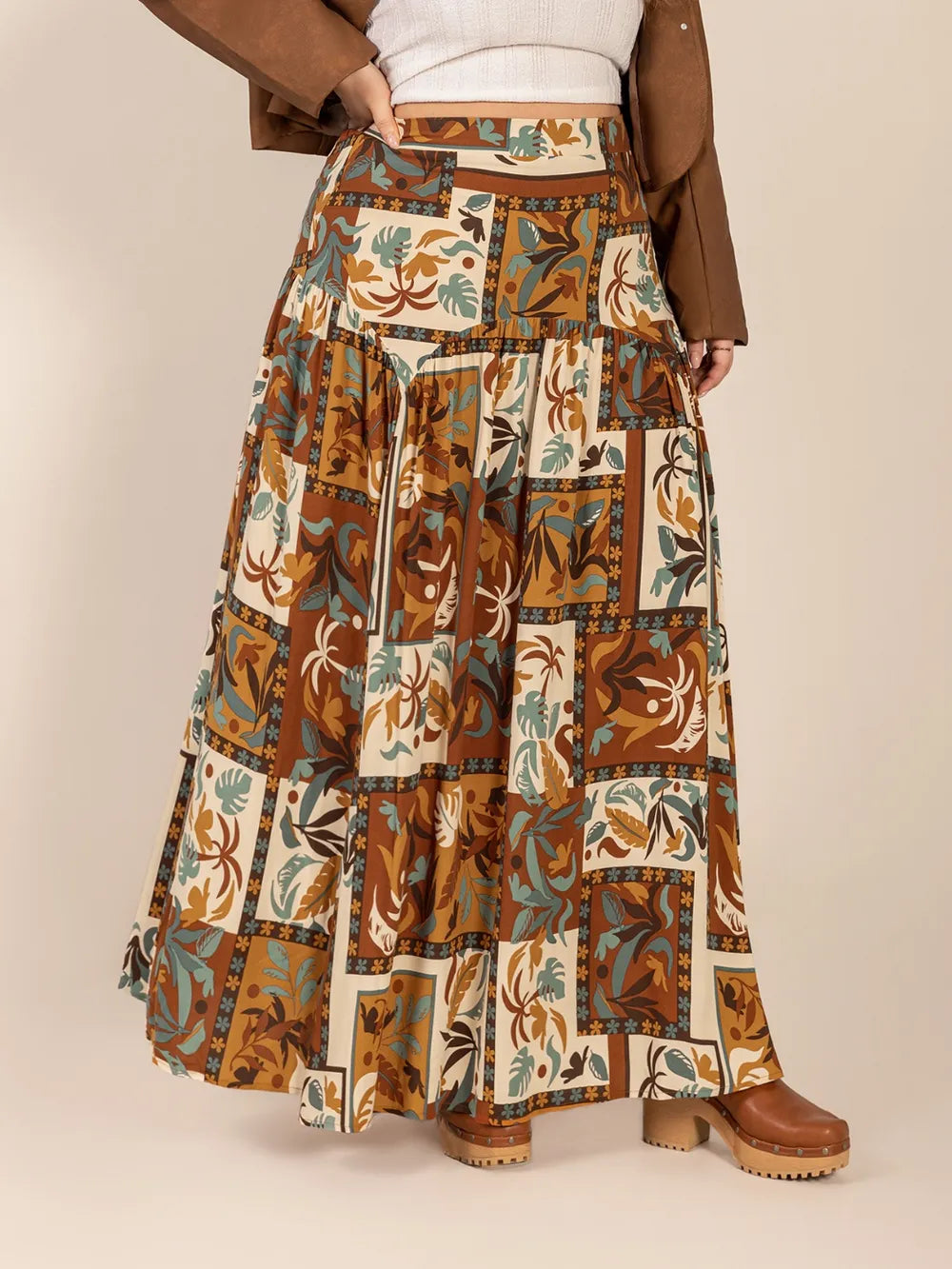Plus Size Ruched Printed Maxi Skirt - Premium from Trendsi - Just $38.99! Shop now at Handbags Specialist Headquarter