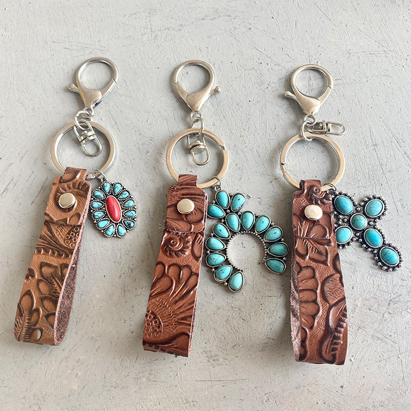 Turquoise Genuine Leather Key Chain - Premium Key chain from Trendsi - Just $10! Shop now at Handbags Specialist Headquarter