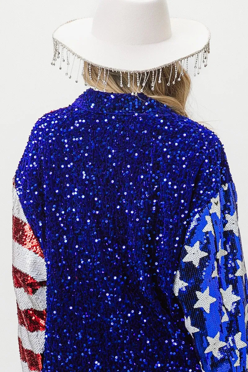 BiBi American Flag Sequin Snap Down Shirt - Premium Women / Jeans & Denim from Trendsi - Just $64.30! Shop now at Handbags Specialist Headquarter