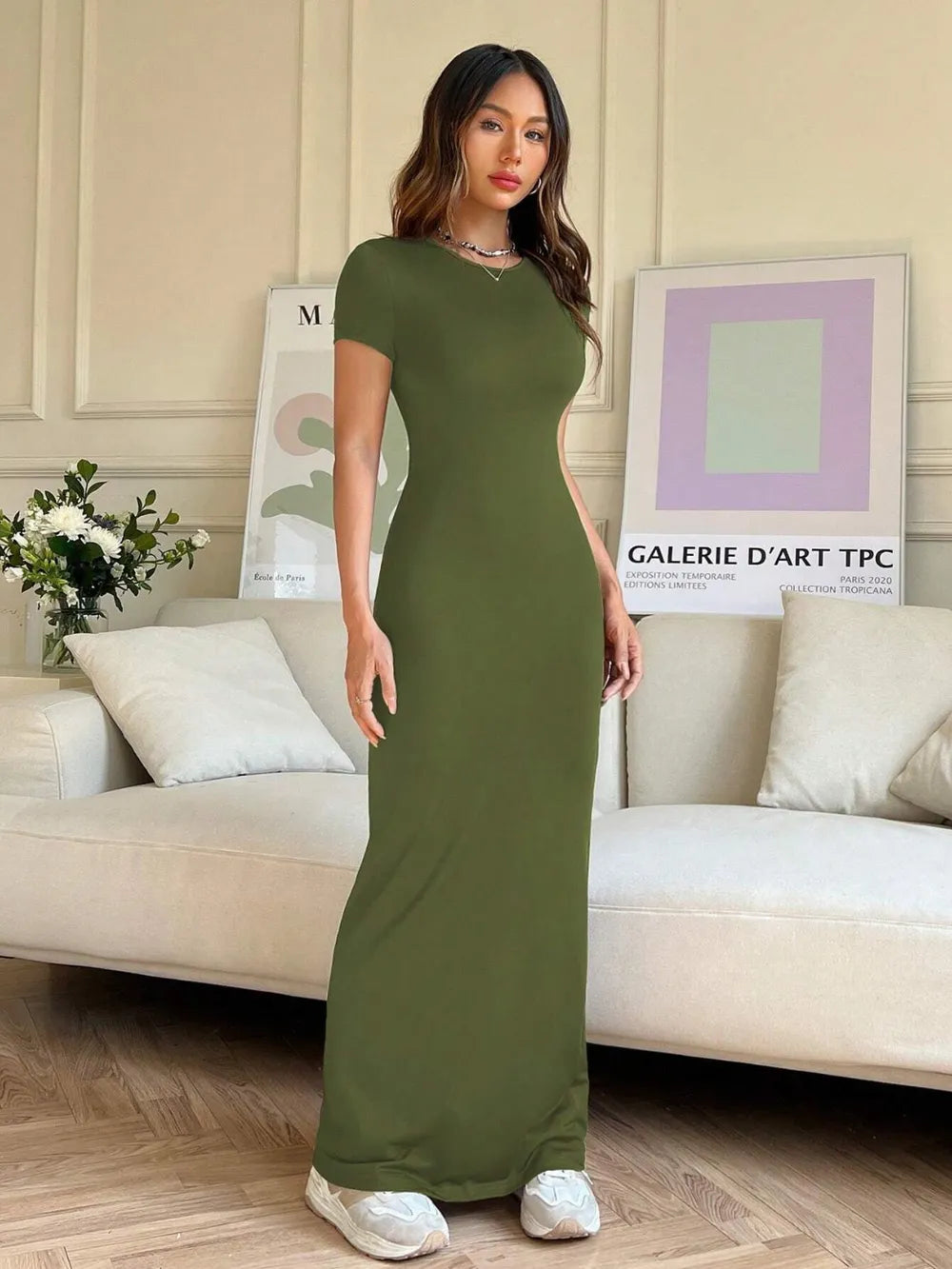Short Sleeve Maxi Tee Dress - Premium Maxi Dress from Trendsi - Just $29.99! Shop now at Handbags Specialist Headquarter