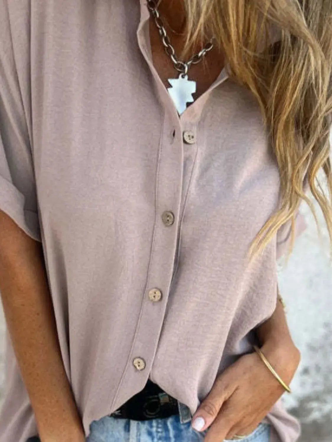 Full Size Collared Neck Half Sleeve Shirt Plus Size.