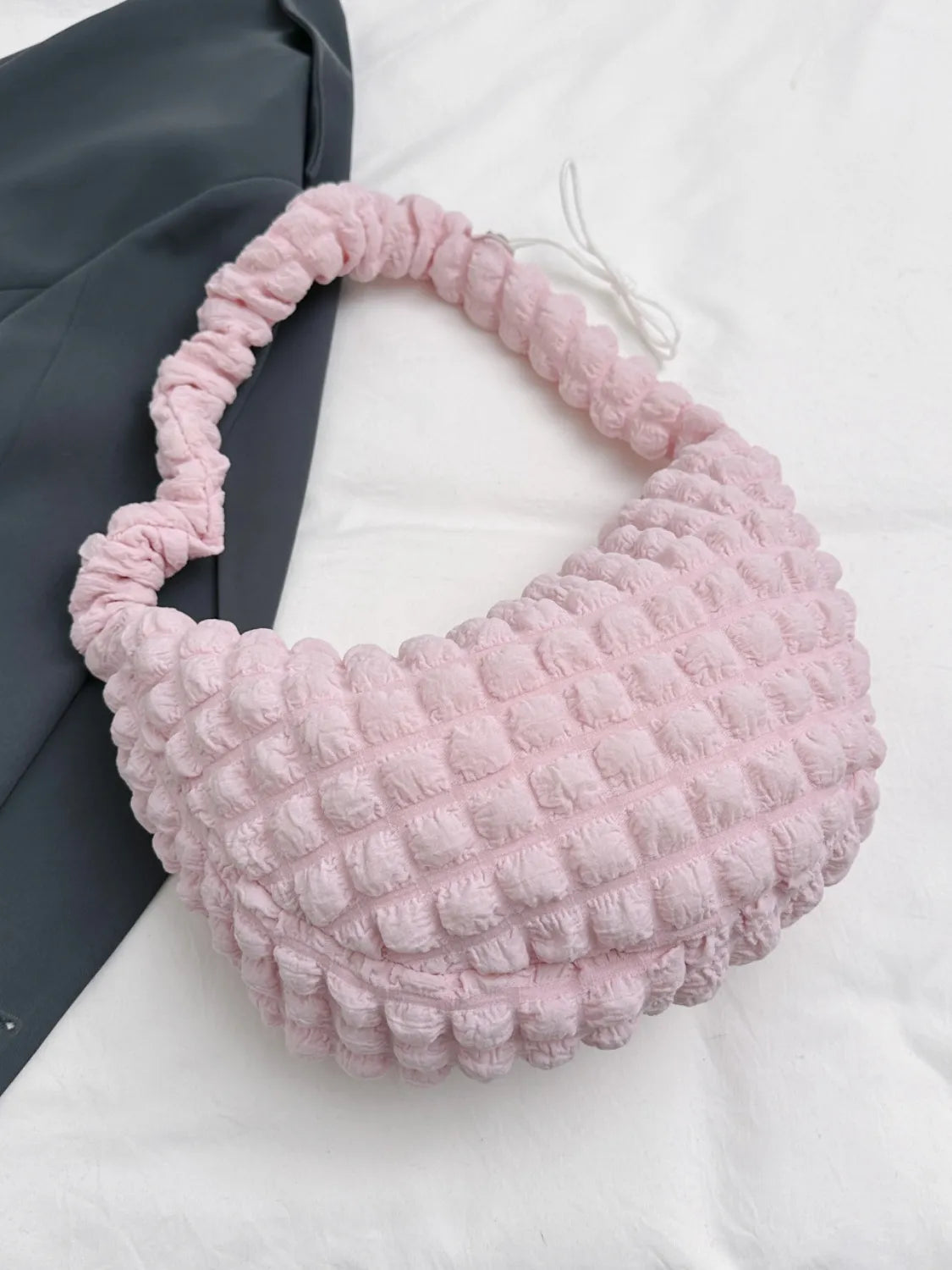 Drawstring Strap Bubble Textured Shoulder Bag.