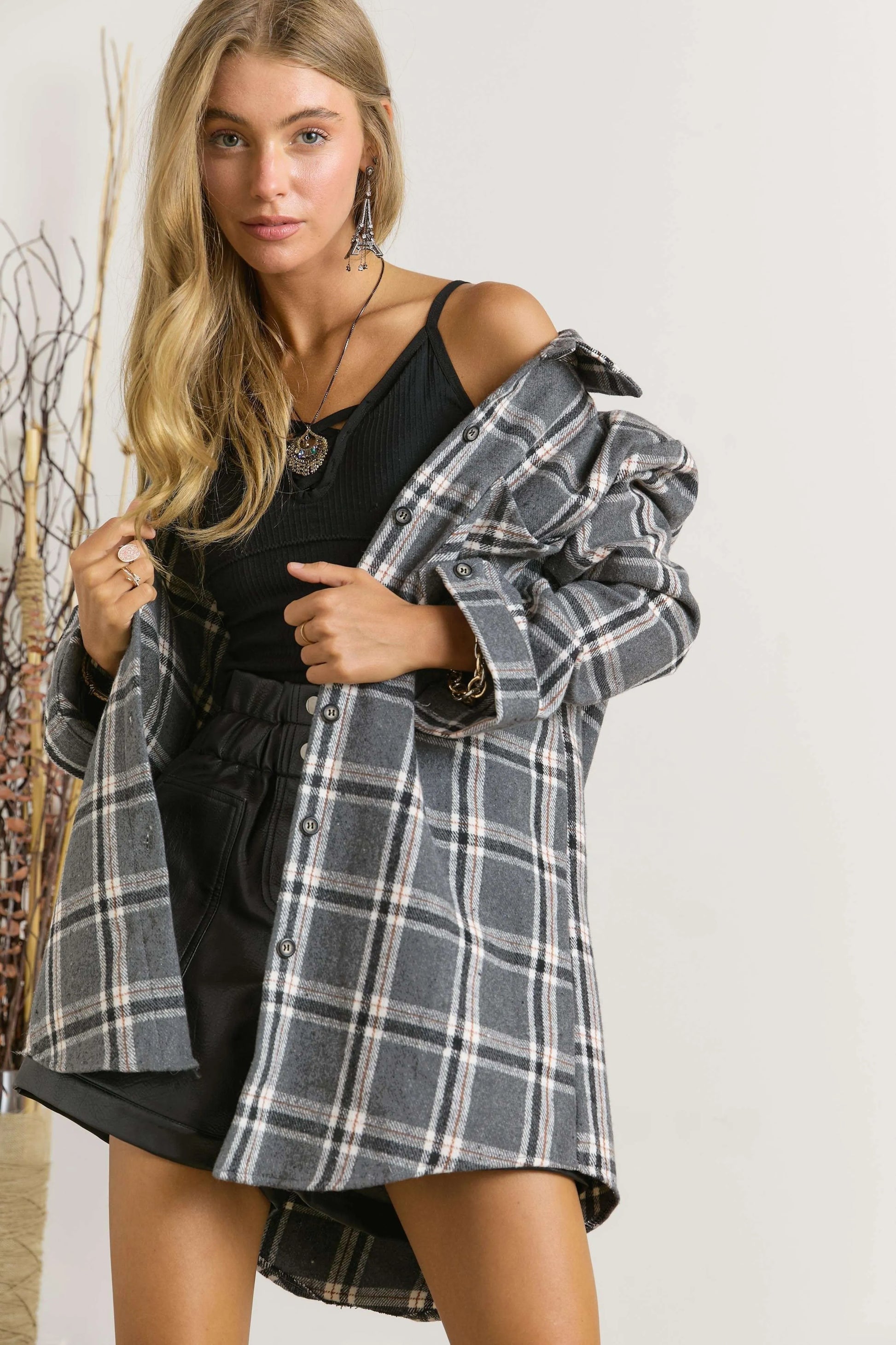 ADORA Button Down Flannel Shirt - Premium Women's Down Shirt Tops from Trendsi - Just $44.54! Shop now at Handbags Specialist Headquarter