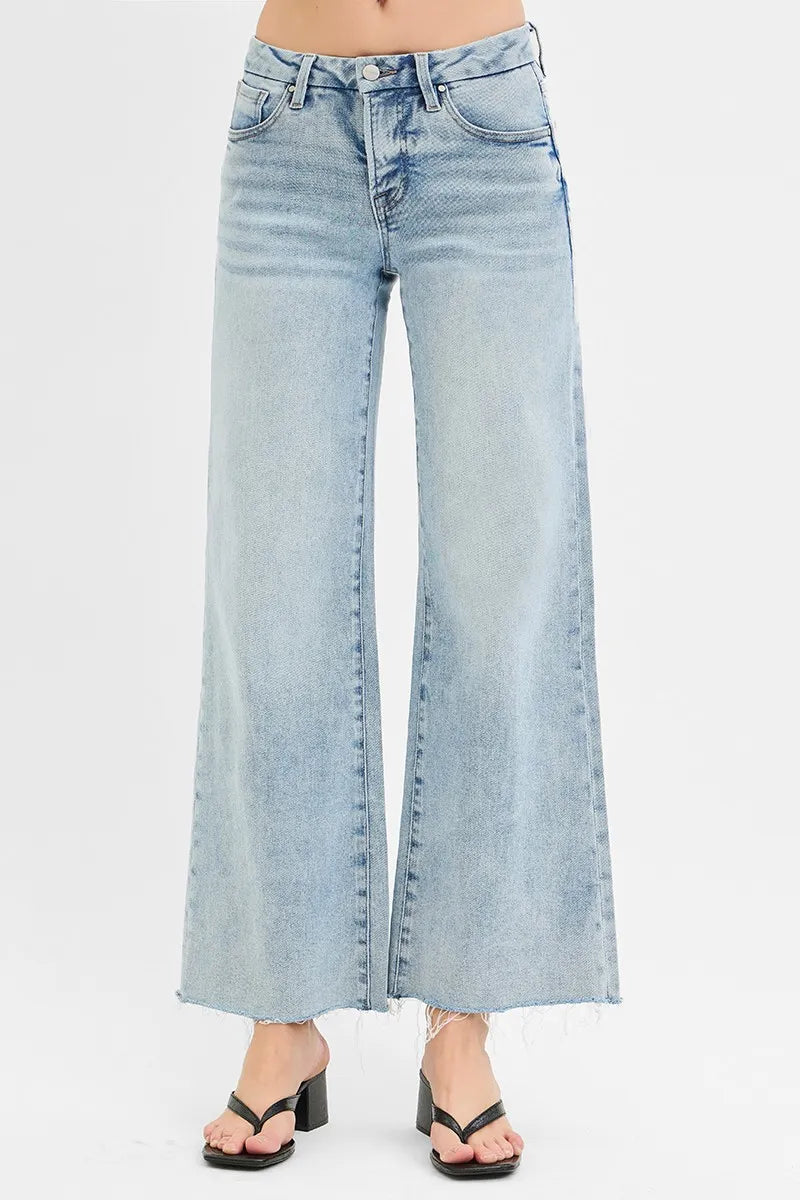 RISEN Full Size Tummy Control Low Rise Wide Leg Raw Cut Hem Jeans Plus Size - Premium Women / Jeans & Denim from Trendsi - Just $67.99! Shop now at Handbags Specialist Headquarter