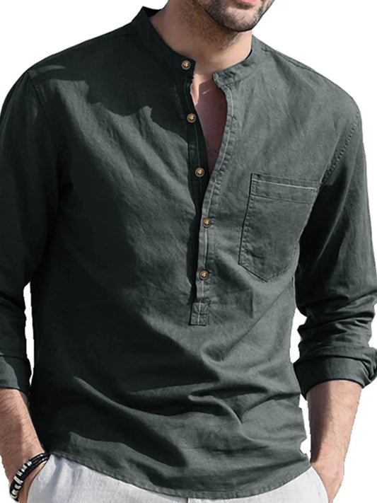 Men's Button Detail Long Sleeve Polo Shirt - Premium Men's Polo shirt from Trendsi - Just $43.99! Shop now at Handbags Specialist Headquarter