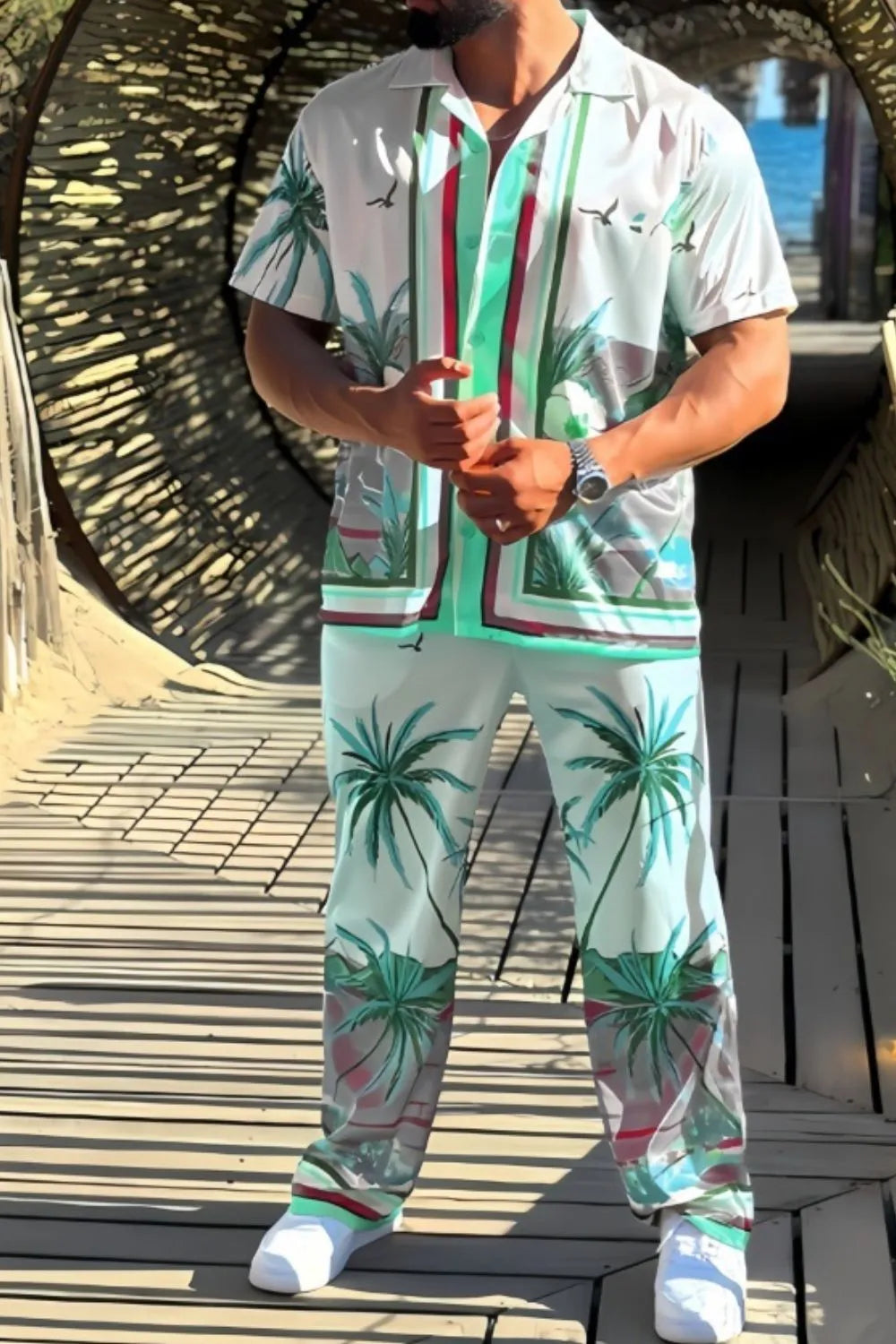 Men's Full Size Printed Short Sleeve Top and Pants Set Plus Size - Premium Men's Shirts from Trendsi - Just $39.38! Shop now at Handbags Specialist Headquarter