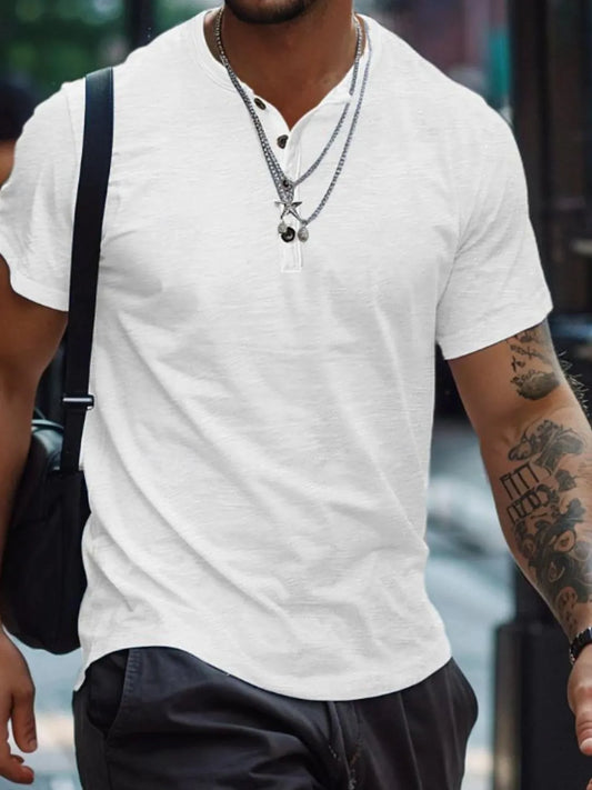 Men's Full Size Button Henley Collar Polo Shirt Plus Size - Premium Men's Polo shirt from Trendsi - Just $23.20! Shop now at Handbags Specialist Headquarter