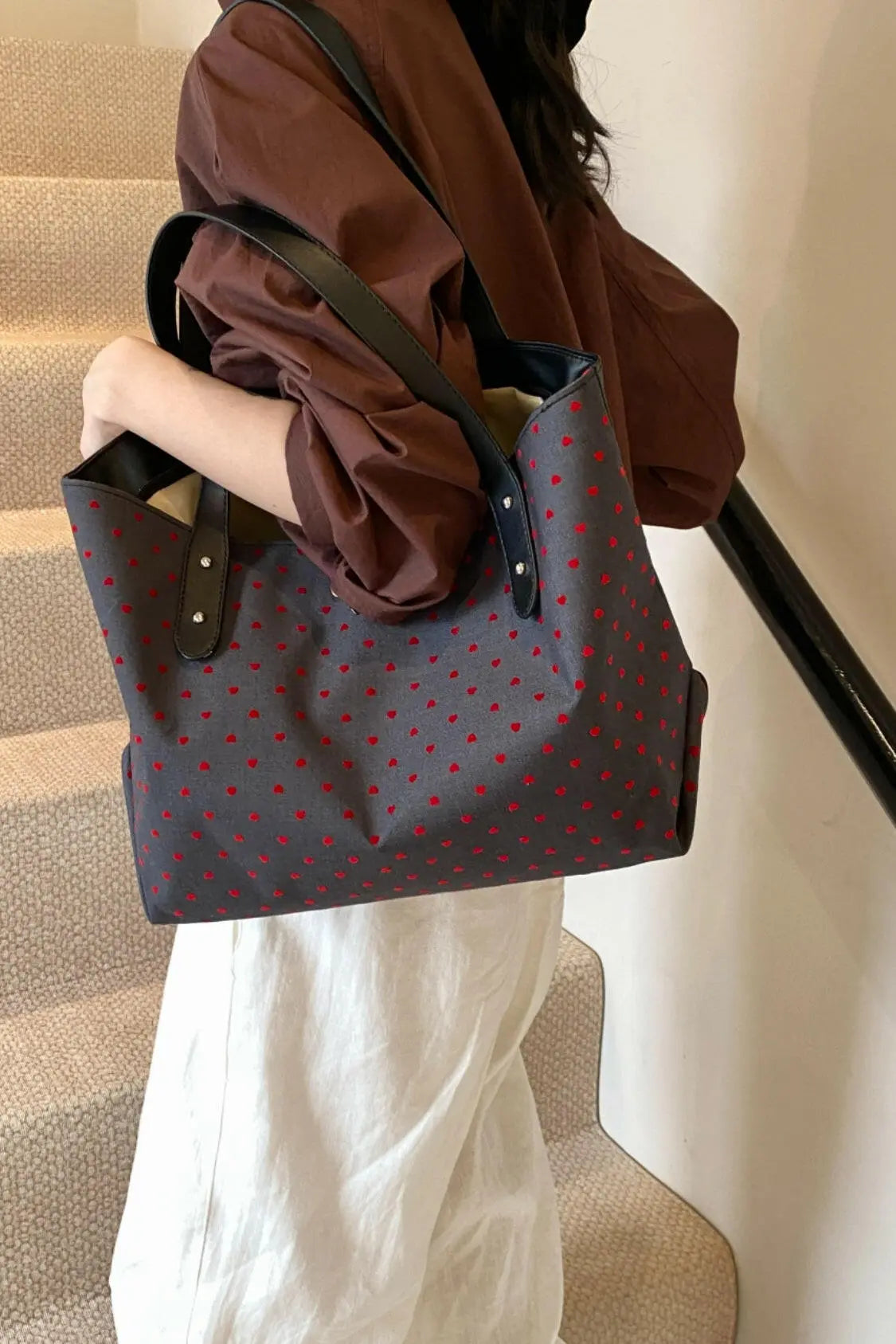 Polyester Bow Polka Dot Tote Bag - Premium Tote Bag from Trendsi - Just $21.16! Shop now at Handbags Specialist Headquarter